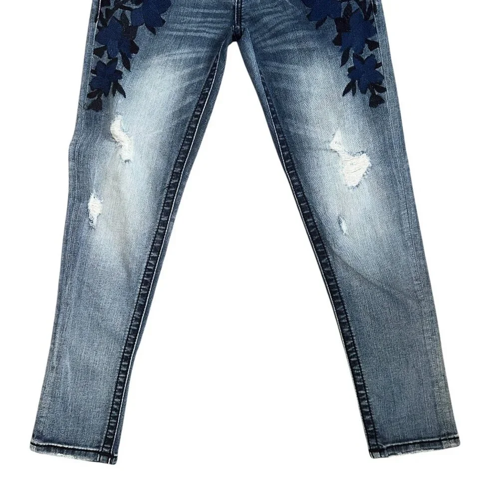 Miss Me JP7668AK Ankle Skinny Womens Jeans 26 26 Embroidered Floral Distressed - Picture 3 of 7